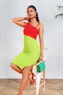 POPWINGS Women Casual Blue & Green Asymmetric Noodle Strap Dress | One Shoulder Dress | Sleeveless Dress | Latest Trendy Dress | Women Dress | Women Knee Length Dress 4