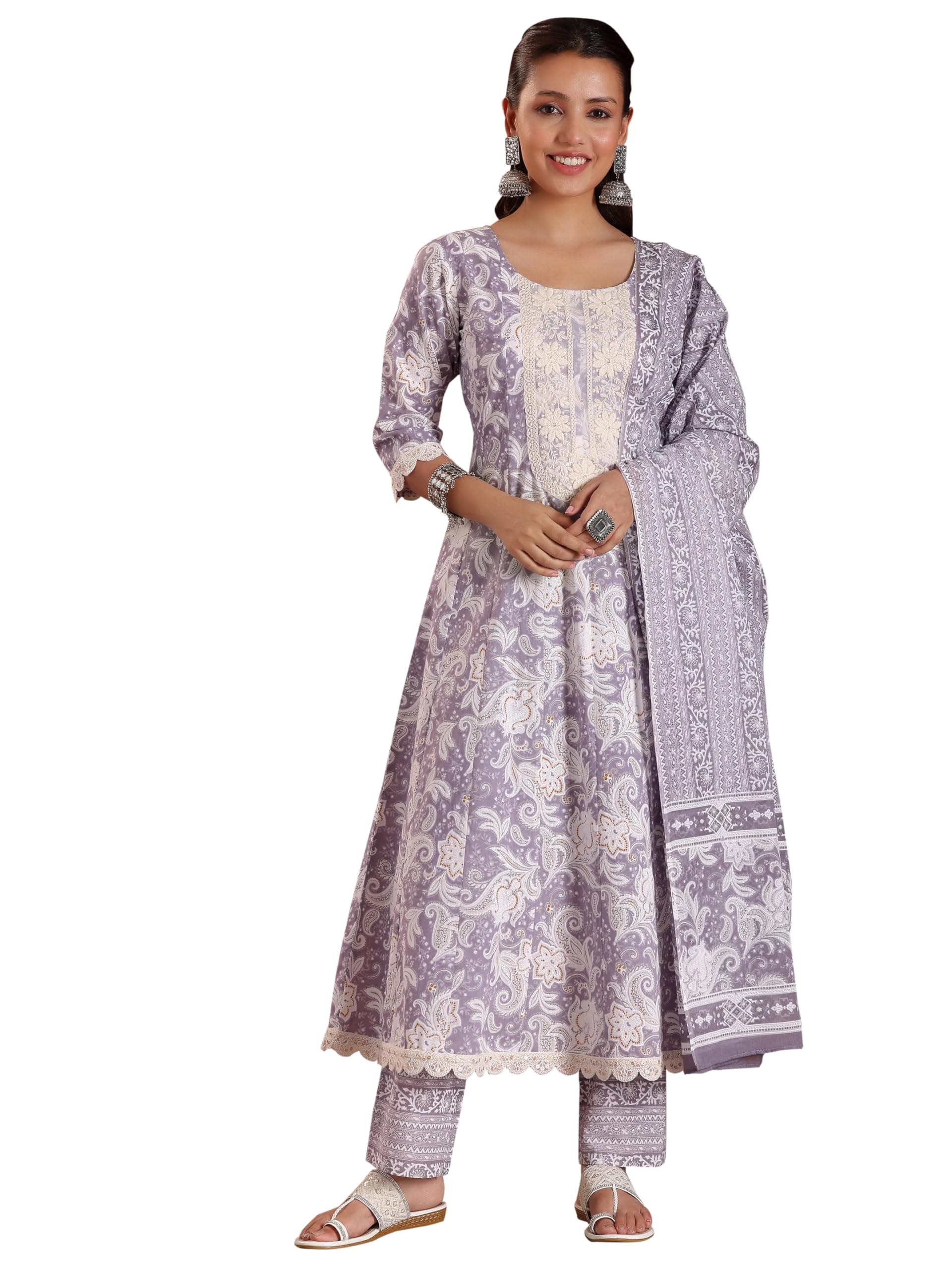 Libas Mauve Pure Cotton Printed Kurta Sets for Women | daily wear suit
