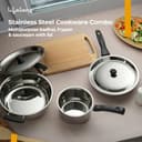 Lifelong 5 Piece Stainless Steel Cookware Set|2.2L Kadhai with Lid 22cm|1.4L Fry Pan 22cm|1.2L Saucepan 16cm|Comes with Two Lid|Induction & Gas Compatible|Bakelite Handles|Easy to Clean (Silver) 3