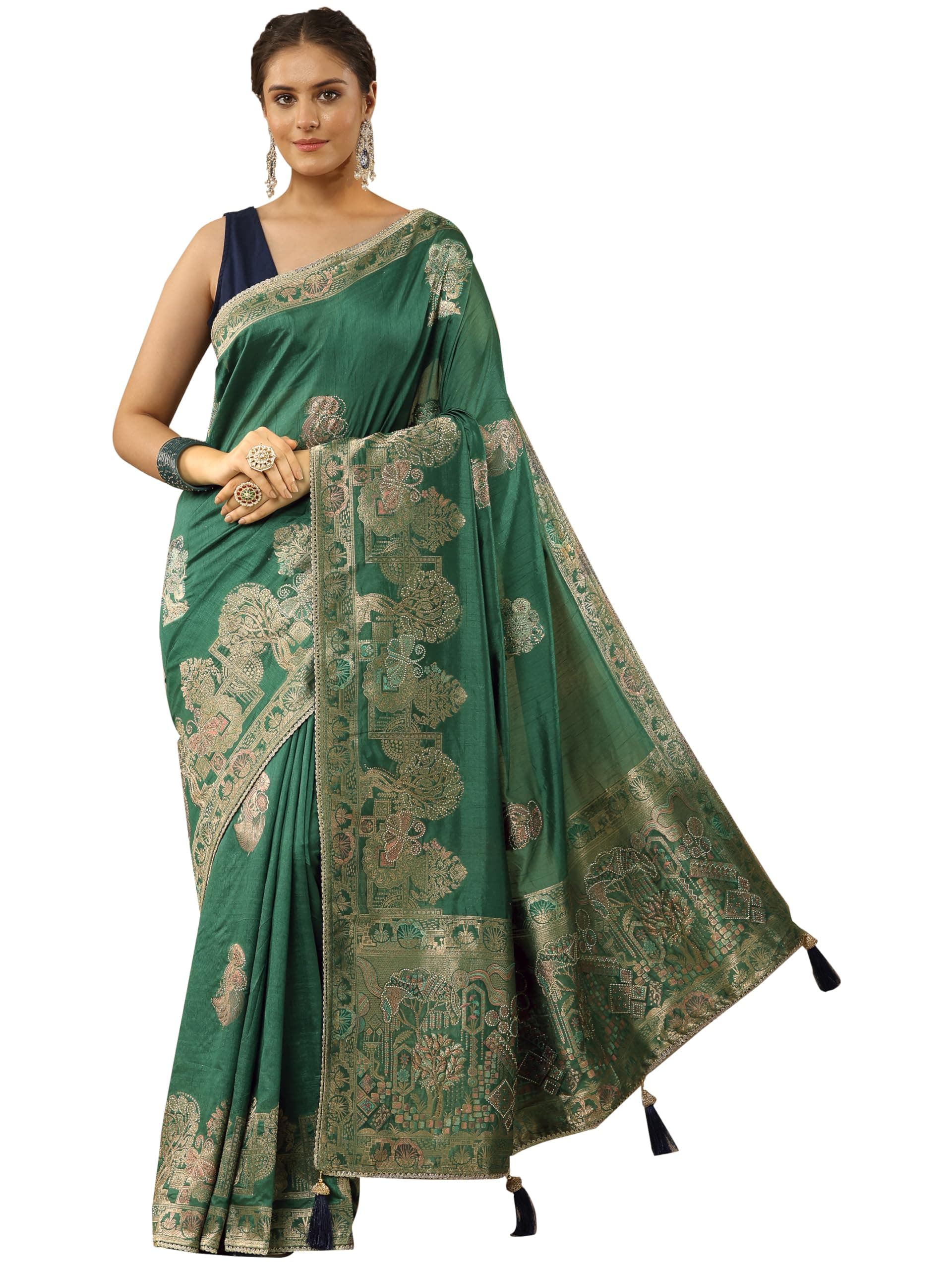 Libas Embellished Silk Blend Saree for Women With Unstitched Blouse Piece | Traditional Saree for Party & Wedding