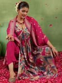 Libas Womens Printed Silk Blend A-Line Kurta With Trousers and Dupatta 4