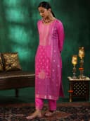 Libas Womens Woven Design Silk Blend Straight Kurta With Trousers and Dupatta | daily wear suit 3