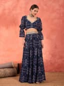 Shae by SASSAFRAS Women Floral Hem Frill Crop Top With Anarkali Skirt 2