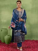 Libas Womens Printed Silk Blend Straight Kurta With Trousers and Dupatta | daily wear suit 3