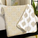 Story@Home Dohar Single Bed Cotton 100% | 150GSM 144 X 220 CM Quilt AC Blanket for Summer | AC Comforter Single Bed | Cream & White, Damask Reversible Design Duvet | All-Season Blanket 1