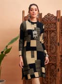 Shae by Sassafras Women's Woolen Winter Kurta | Ethnic Motifs Self Design Long Sleeve Straight Wool Kurti with Round Neck 3