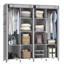 MY ARMOR Wardrobe for Bedroom, 4-Door Foldable Wardrobe, Multipurpose Collapsible Fabric Almirah for Clothes Metal with ABS Plastic Frame, 12 Shelves and 2 Hanging Rods | Grey 1