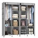 MY ARMOR Wardrobe for Bedroom, 4-Door Foldable Wardrobe, Multipurpose Collapsible Fabric Almirah for Clothes Metal with ABS Plastic Frame, 12 Shelves and 2 Hanging Rods | Grey 5
