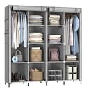 MY ARMOR Wardrobe for Bedroom, 4-Door Foldable Wardrobe, Multipurpose Collapsible Fabric Almirah for Clothes Metal with ABS Plastic Frame, 12 Shelves and 2 Hanging Rods | Grey 2