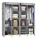 MY ARMOR Wardrobe for Bedroom, 4-Door Foldable Wardrobe, Multipurpose Collapsible Fabric Almirah for Clothes Metal with ABS Plastic Frame, 12 Shelves and 2 Hanging Rods | Grey 3