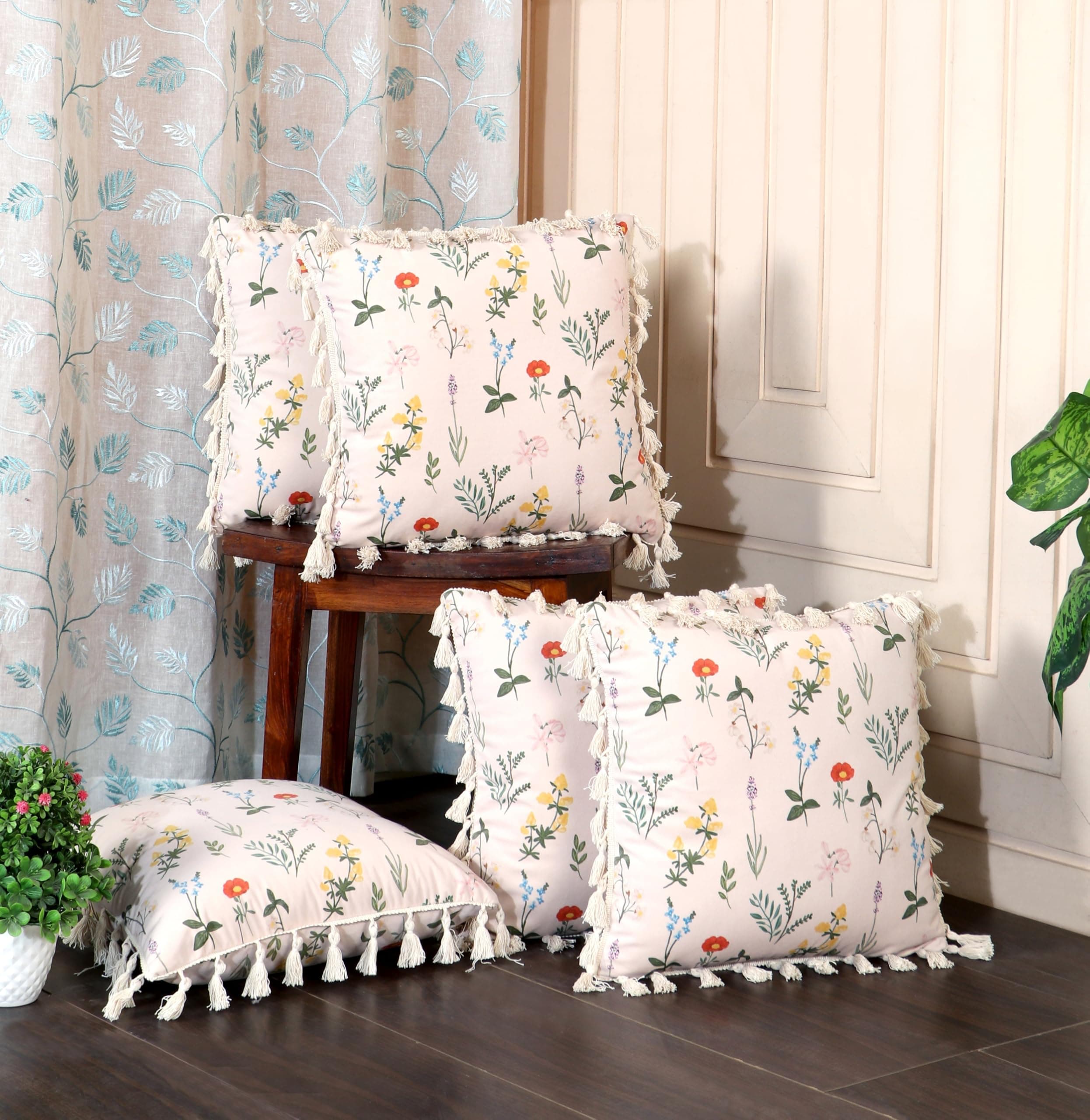 ishro home Premium Cushion Cover 16 inch x 16 inch | Set of 5 – Soft European Standard Fabric, Frill Design, Machine Washable | (5, Blooming Crane's-Bill, 16x16 Inch)