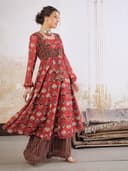 Shae by SASSAFRAS Women Floral Front Yoke Anarkali Kurta With Palazzo Pants 3