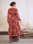Shae by SASSAFRAS Women Floral Front Yoke Anarkali Kurta With Palazzo Pants 5