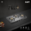 KAFF Cooktop | 3 Burners with Slim Line Design 71 CM | High Efficiency Brass Burners, Black Tempered Glass | Matt Enamelled Pan Support | Black | CTR71-3B 2