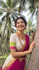 Women's Kerala Kasavu Semi Stitched Dhavani Set South Indian Traditional Lehenga Choli & Dupatta Half Saree with unstitched Blouse Free Size 5