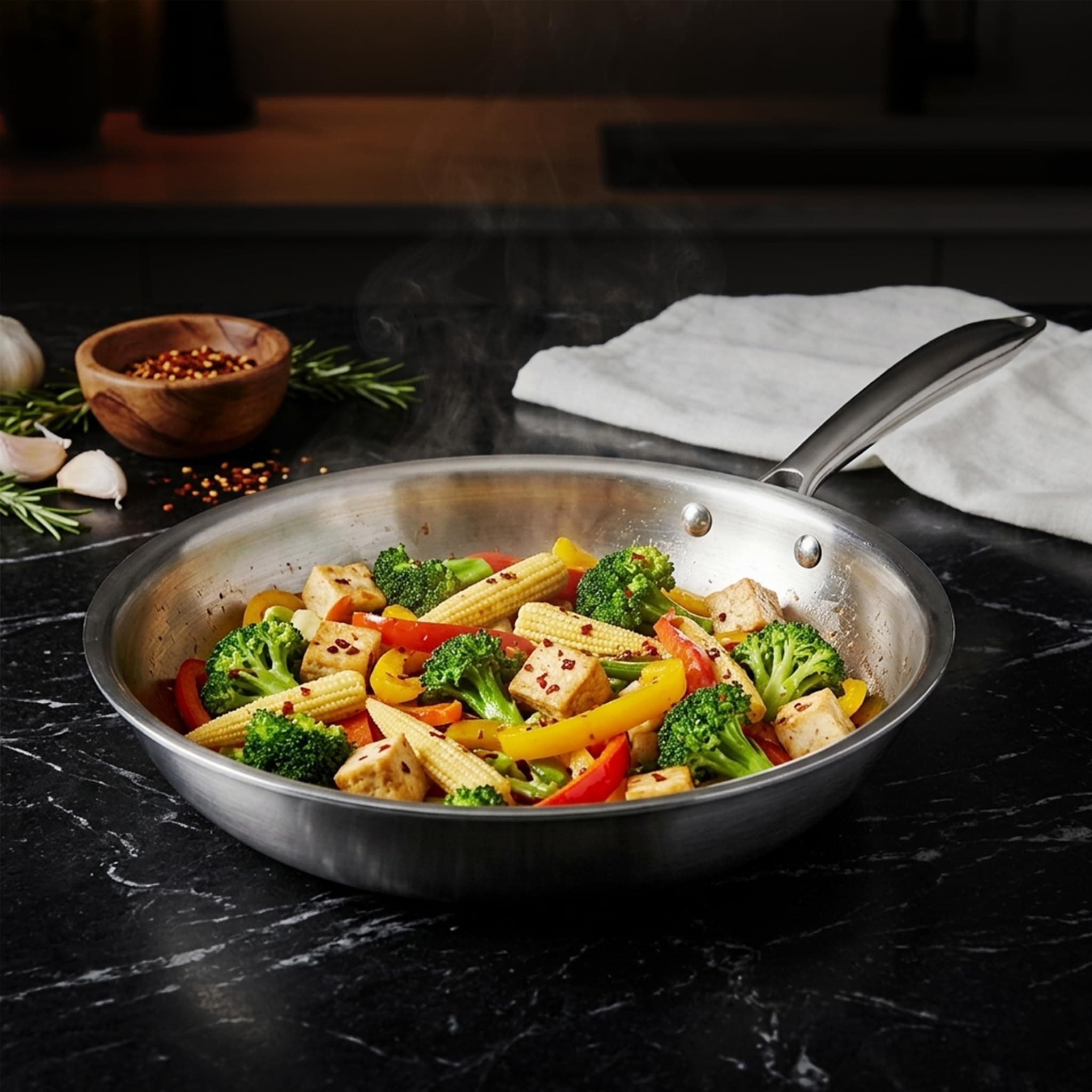 AGARO Regency 26 cm Triply Stainless Steel Fry Pan with Lid (2.3L), Induction & Gas Compatible, ensures Even Heat, Non-Toxic with no Chemical Coating, Dishwasher Safe—Ideal for stir-Fry & sauté.