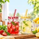 LEOSTICK Glass Mason Jar with Lid & Straw, Transparent 250ml, Set of 2 1