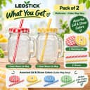 LEOSTICK Glass Mason Jar with Lid & Straw, Transparent 250ml, Set of 2 2