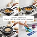 Crystal 11 Pcs Non Stick Cookware Set with Storage Containers | Gas Stove Friendly | Tawa, Fry Pan, Kadhai with Lid, 4 Serving Spoons, 2 Containers & Grater Set | PFOA Free Coating 5