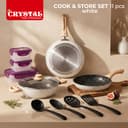 Crystal Aluminum 11 Pcs Non Stick Cookware Set with Induction Bottom | Tawa, Fry Pan, Kadhai with Lid, 4 Serving Spoons, 3 Containers | 4 Layer Non Stick Coating | PFOA Free | White 2