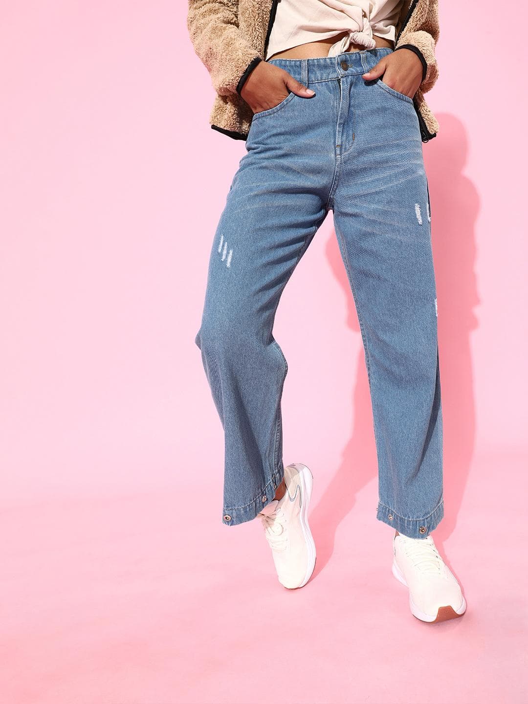 SASSAFRAS Women Stunning Blue Relaxed Fit Non Stretchable Jeans
