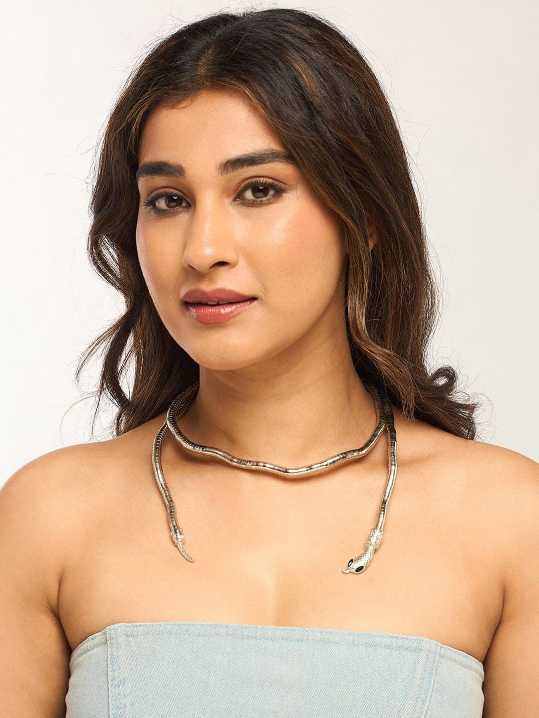 WHITE LIES Bendable Snake Textured Adjustable Necklace