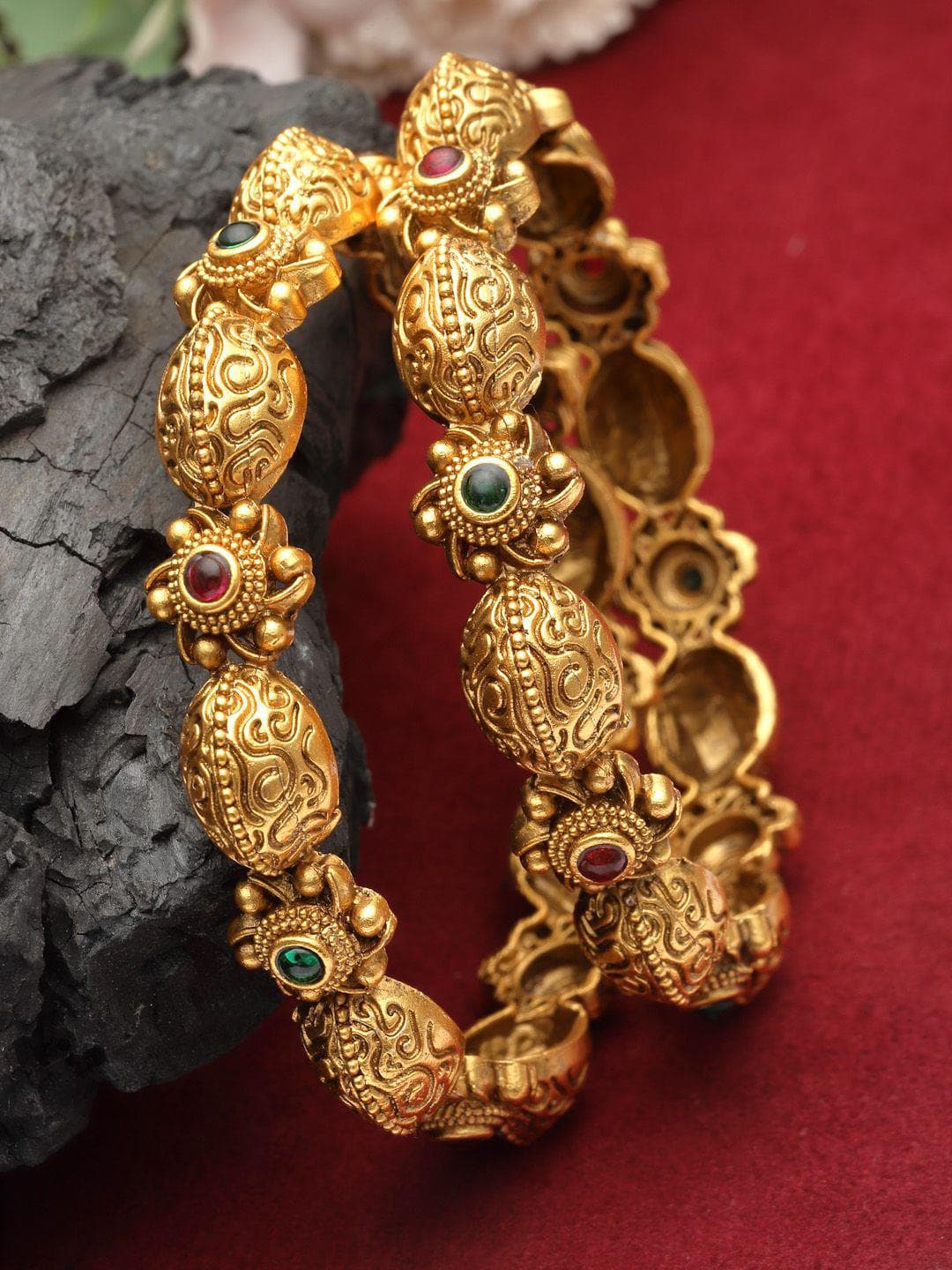 PANASH Set Of 2 24 CT Gold Plated Antique Bangles