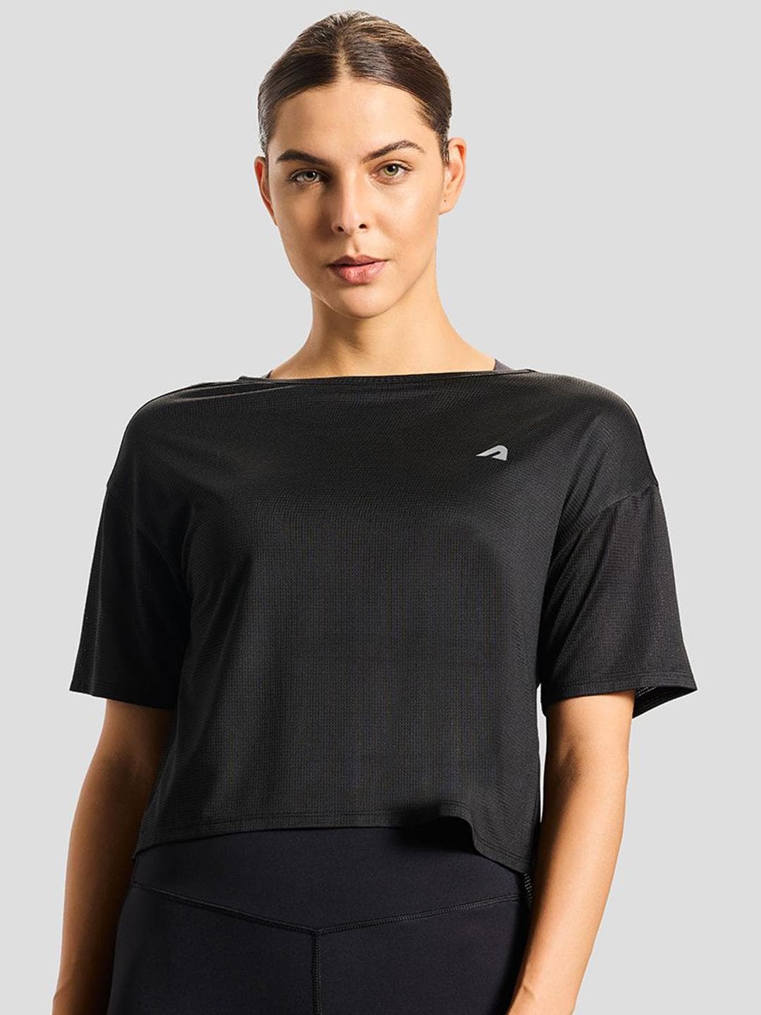 BOLDFIT Women Rapid Dry Gym Black Quick Cropped T Shirt