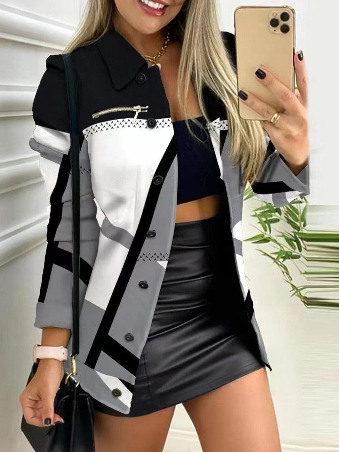 StyleCast Grey & White Colourblocked Spread Collar Open Front Jacket