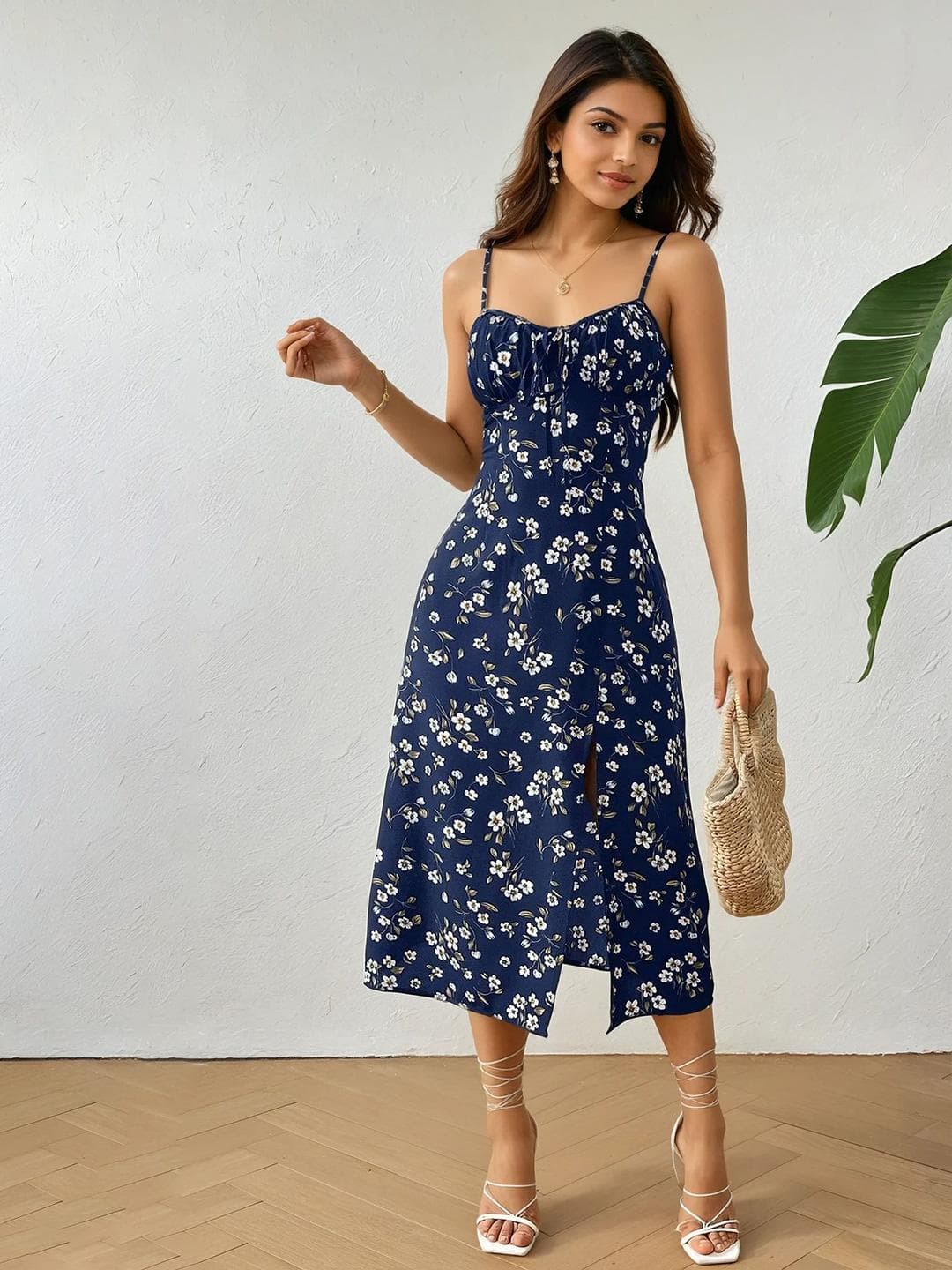 AAHWAN Floral Print Fit & Flare Midi Dress
