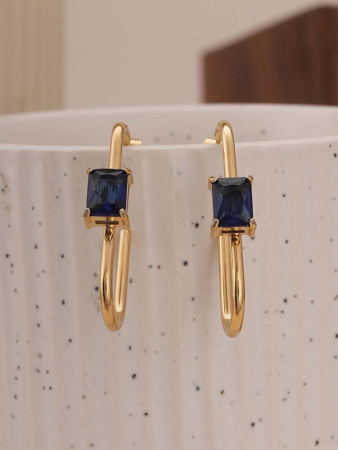 PALMONAS Elegance Geometric Gold Plated Cubic Zirconia Hoop Earrings