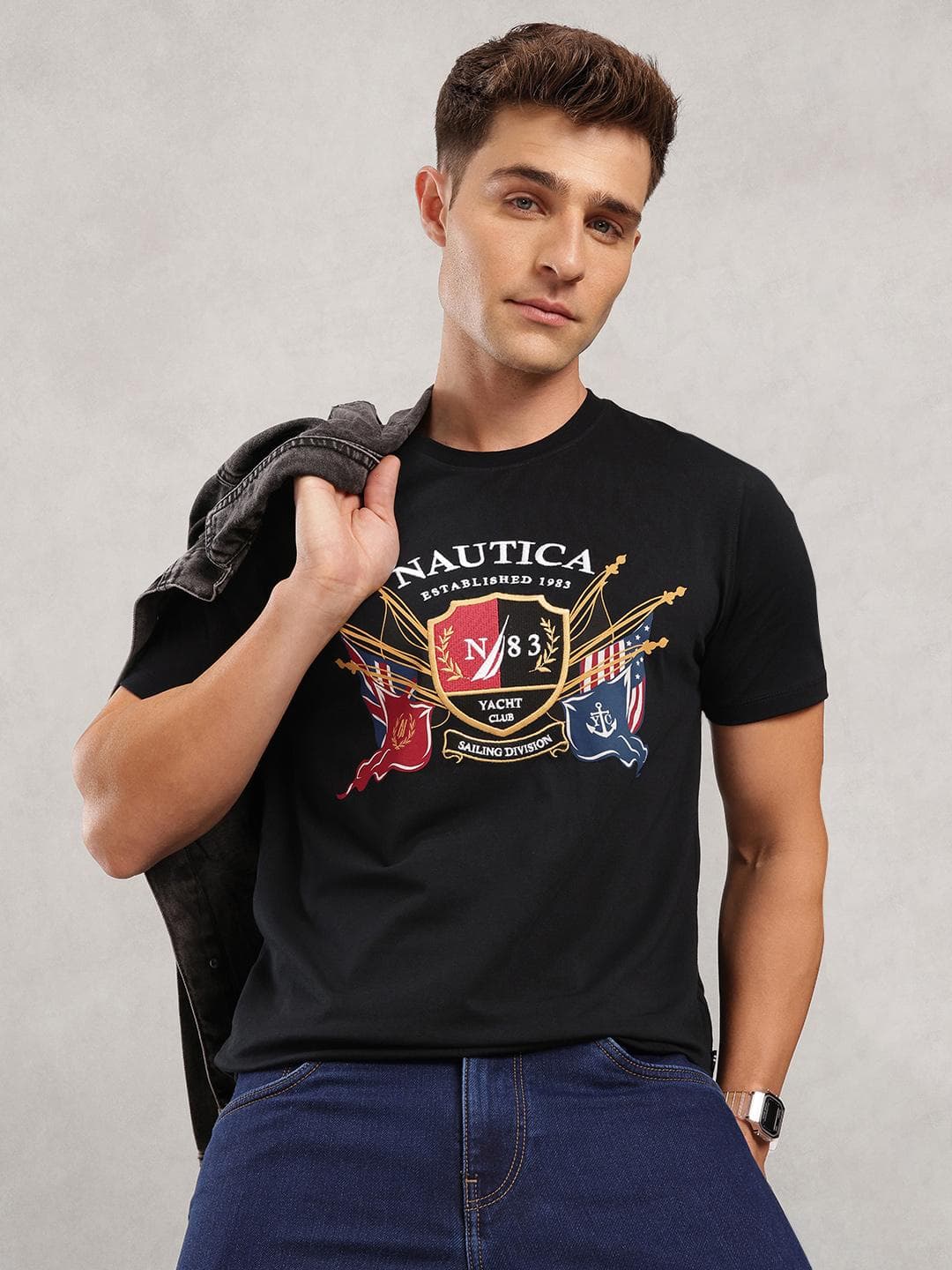 Nautica Brand Logo Embroidered T Shirt
