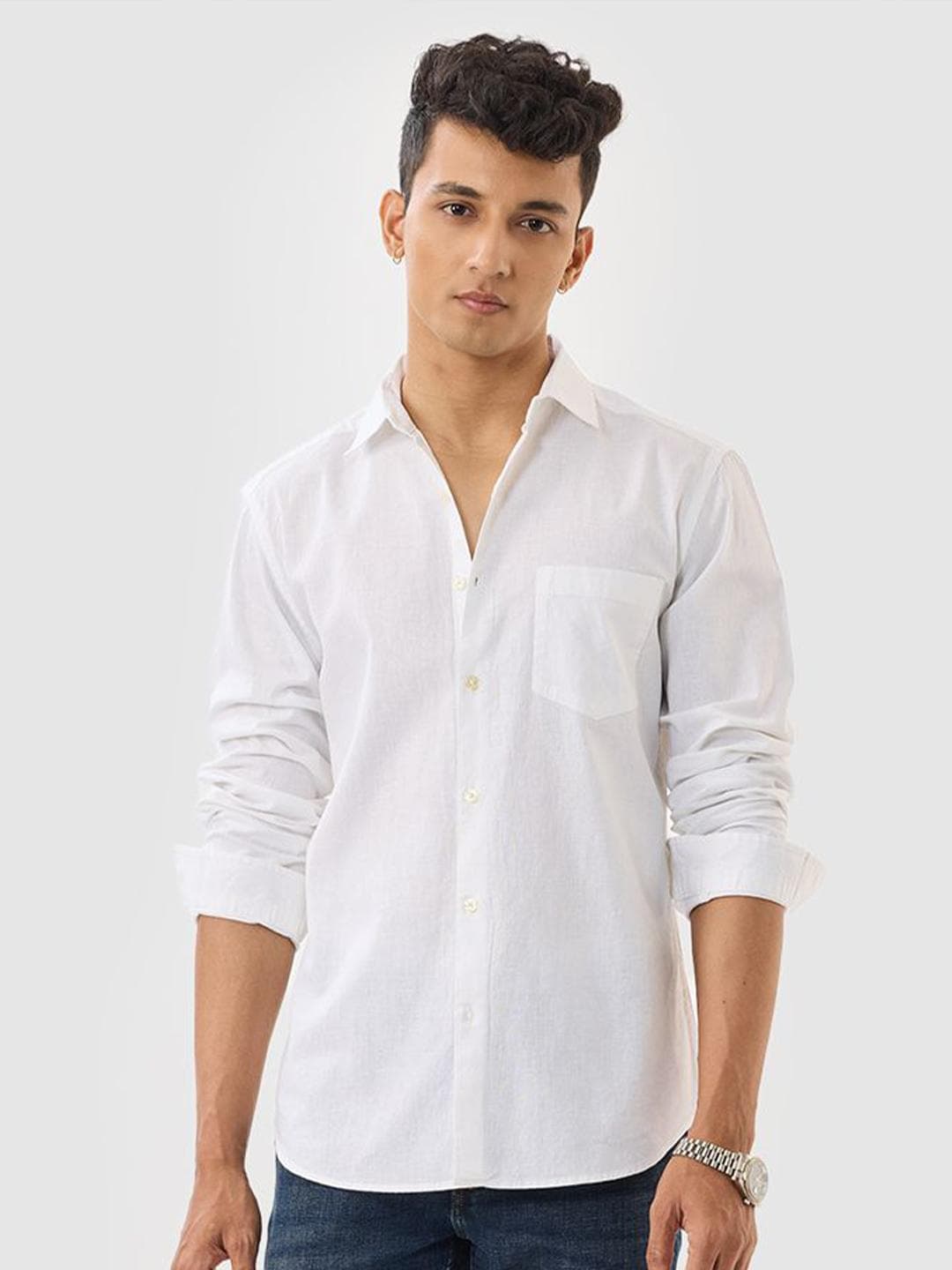 Snitch Men Slim Fit Casual White Solid Shirt
