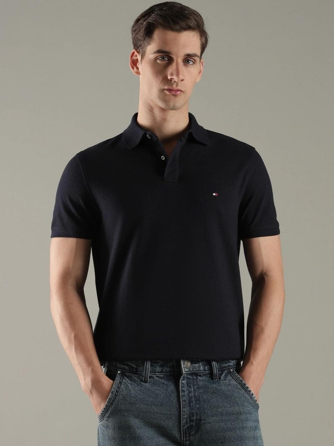 Tommy Hilfiger Men Brand Logo Polo Collar T Shirt
