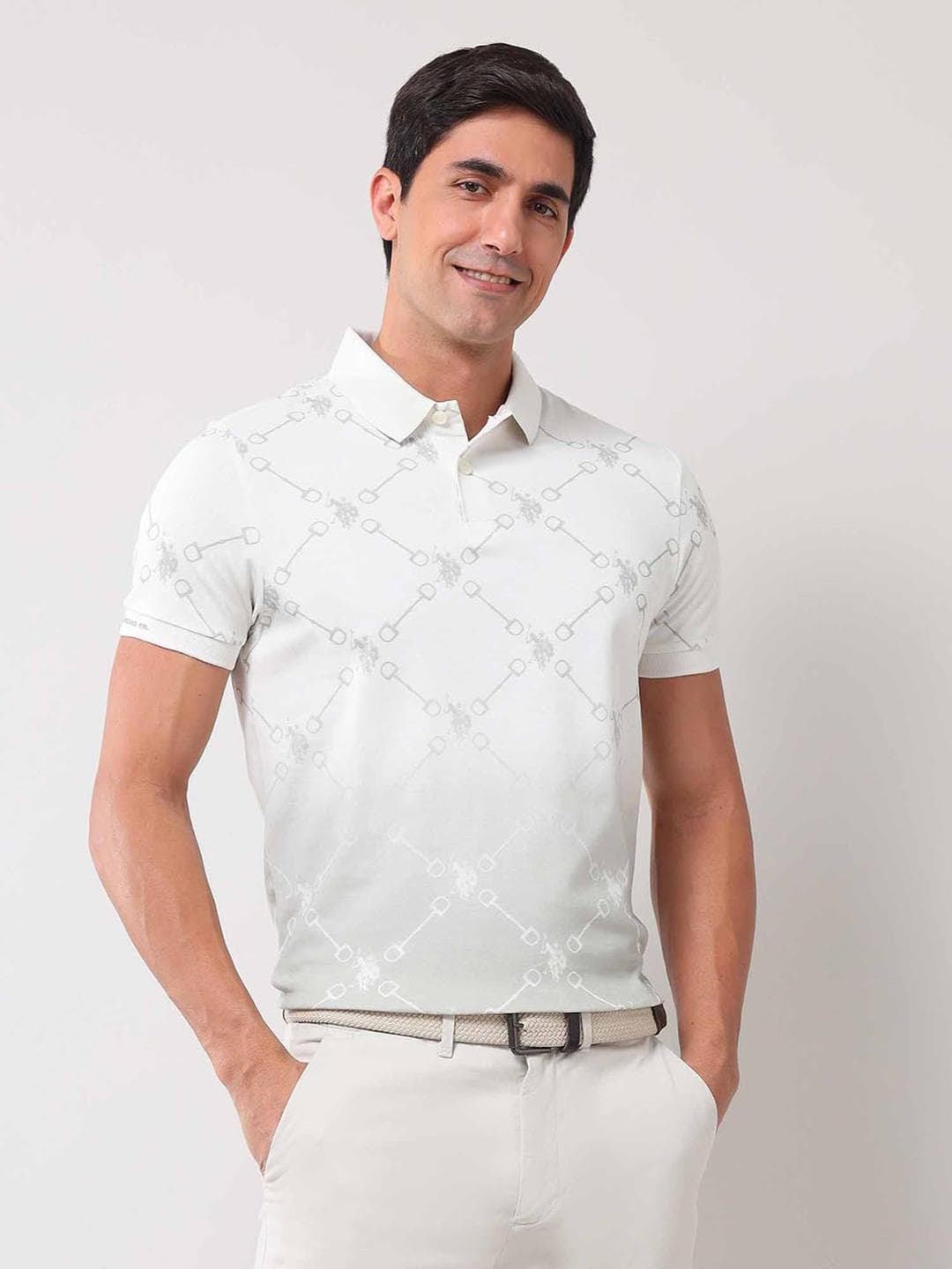 U.S. Polo Assn. Denim Co. Men Geometric Printed Polo Collar Cotton Slim Fit T Shirt