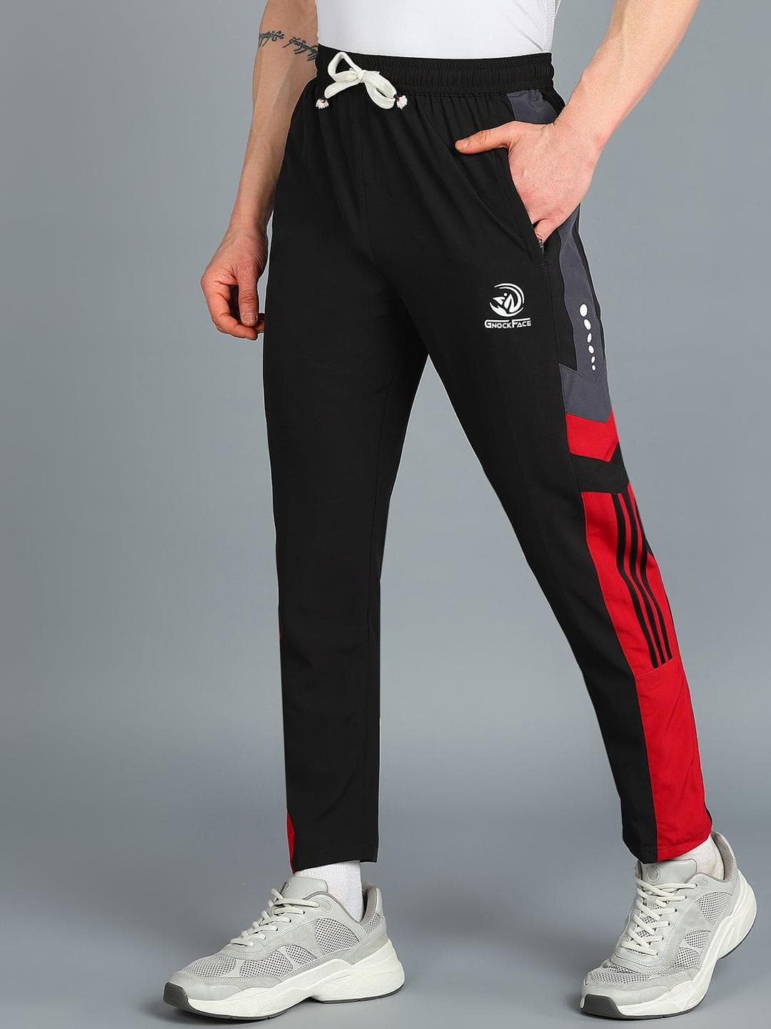 GNOCKFACE Men Brand Logo Mid Rise Tapered Fit Rapid Dry Track Pants