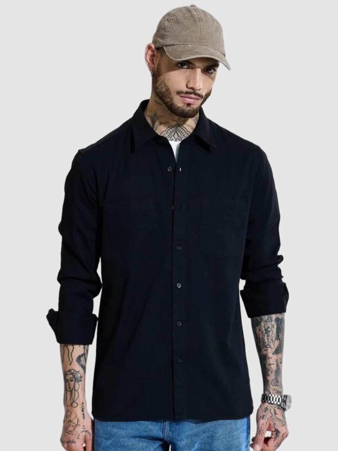 Snitch Men Smart Slim Fit Spread Collar Solid Cotton Casual Shirt