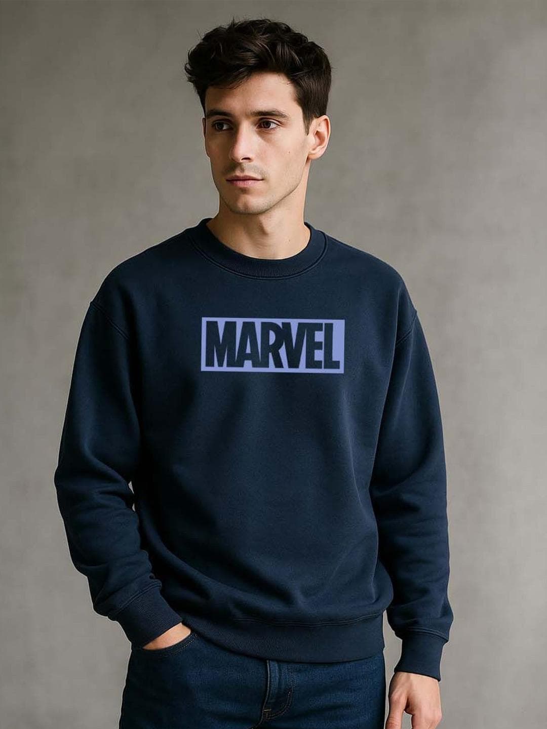 Organic Chics Men Printed Round Neck Pullover Sweatshirt