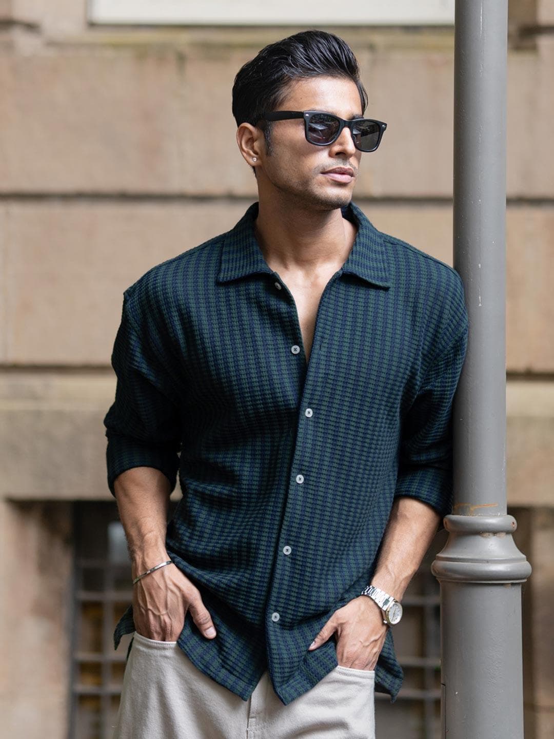 Powerlook SS25 Pine Striped Spread Collar Casual Shirt