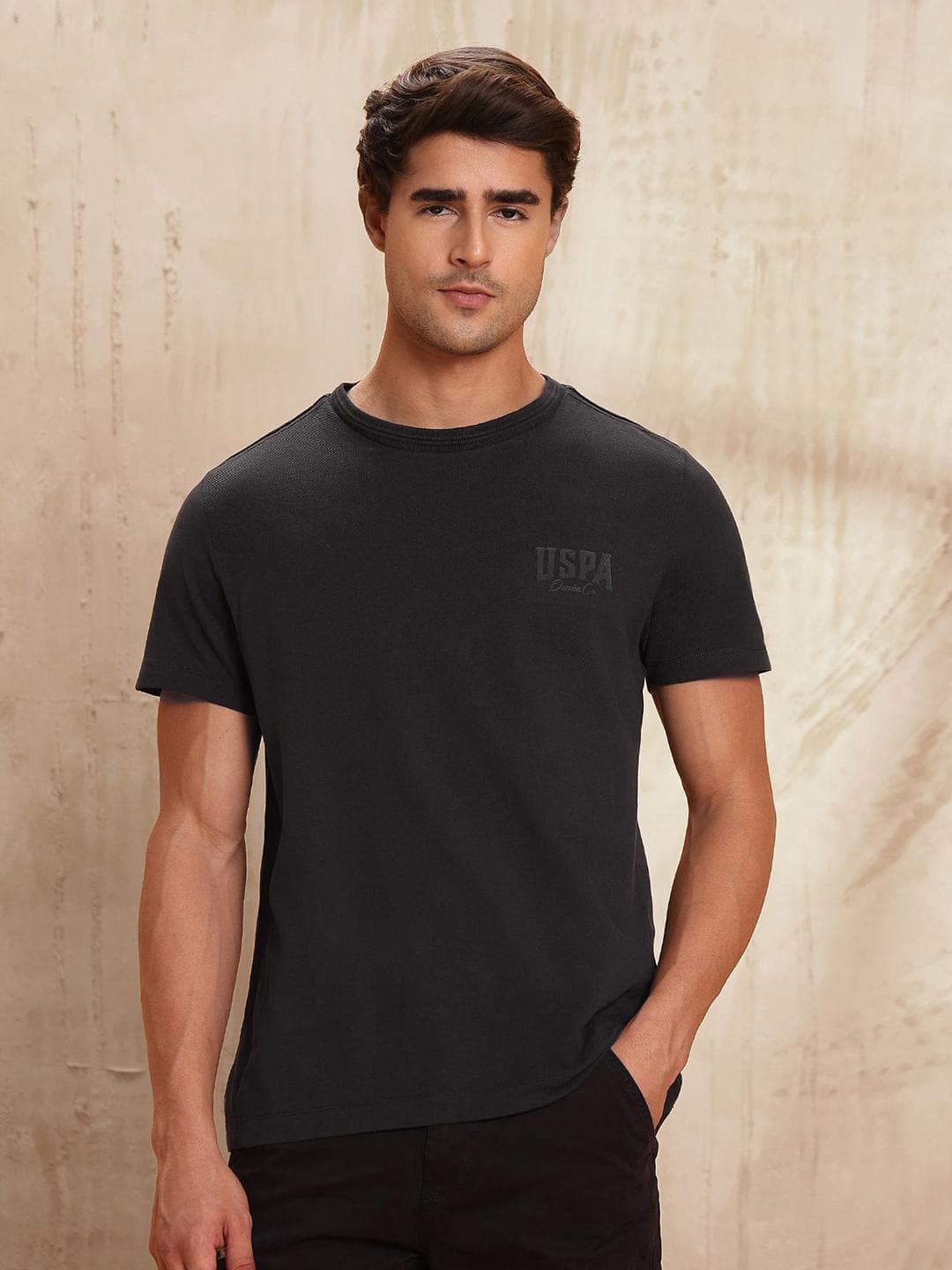 U.S. Polo Assn. Denim Co. Men Solid Round Neck Pure Cotton T Shirt