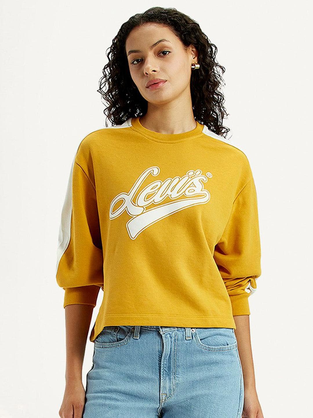 Levis Women's Brand Logo Yellow Crew Neck Sweatshirt