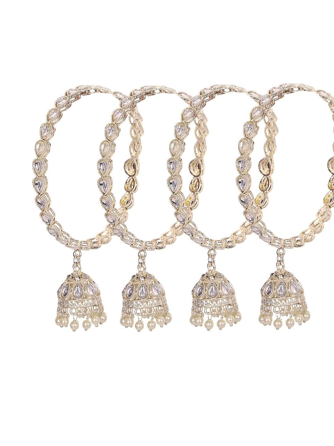 MANKAIROOP Women Pack Of 4 Alloy Gold Kundan Gold Plated Bangles With Jhumka Charm