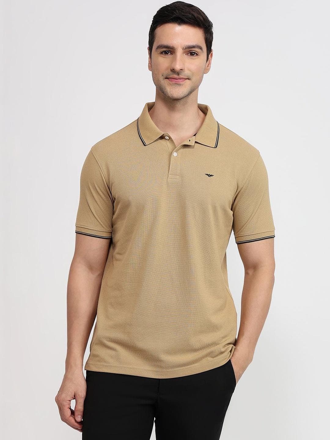 Park Avenue Men Brand Logo Printed Polo Collar Pockets Slim Fit T Shirt