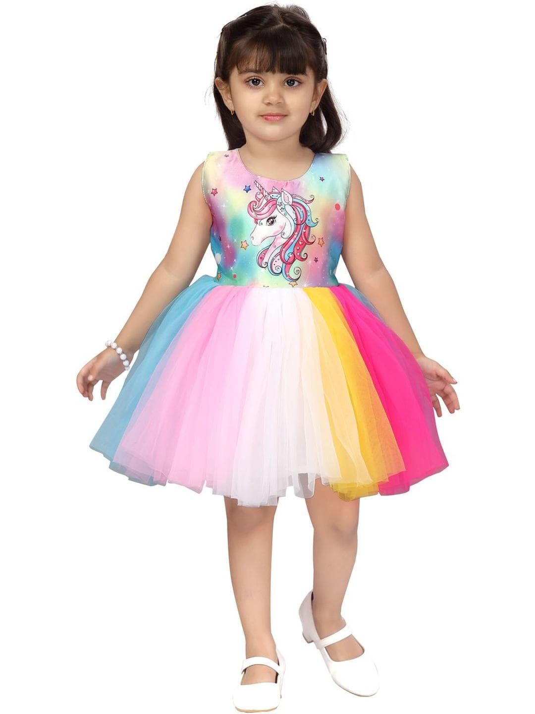 Aarika Unicorn Printed Net Fit & Flare Dress