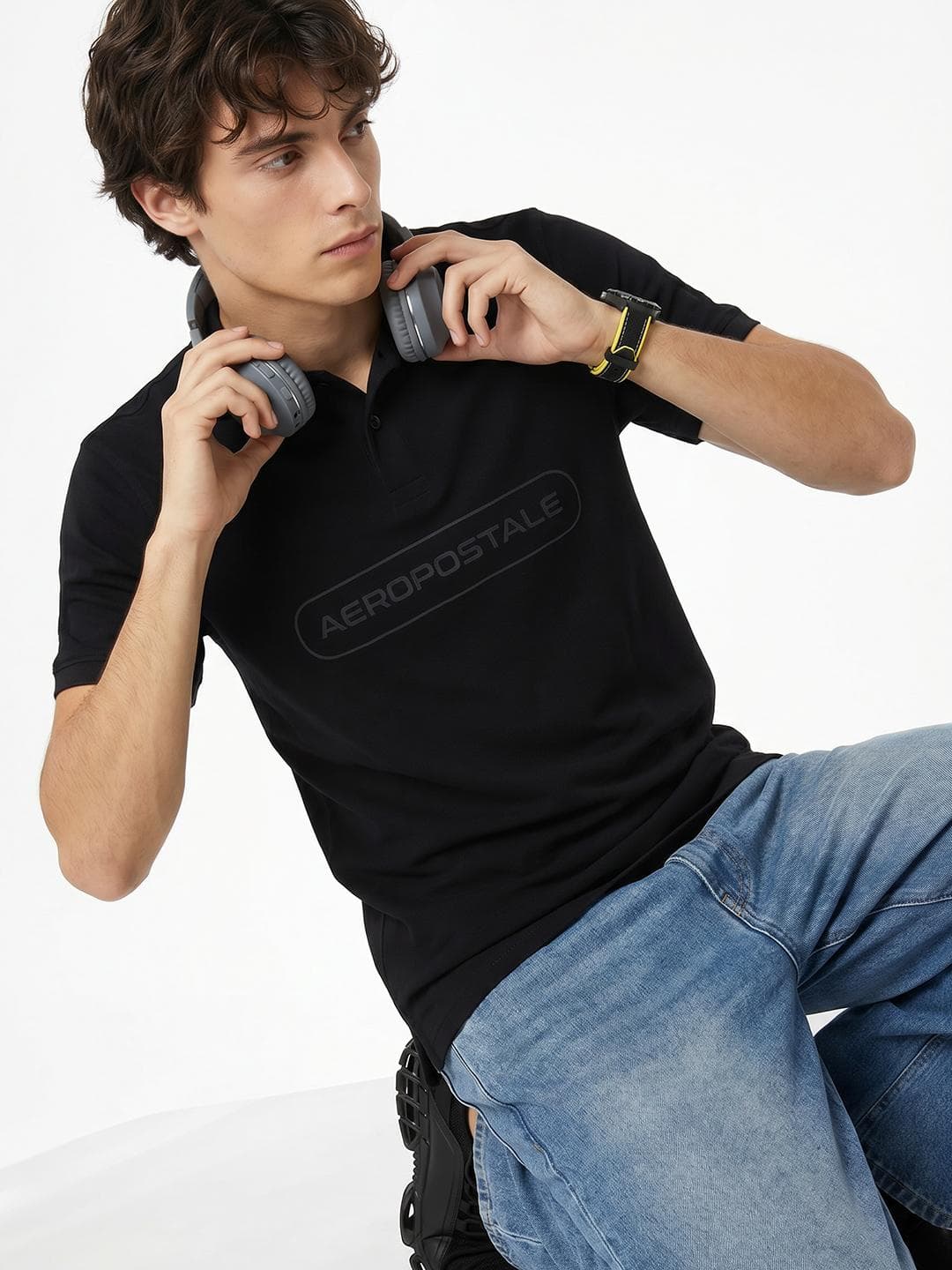 Aeropostale Brand Logo Printed Polo Collar Pure Cotton T Shirt