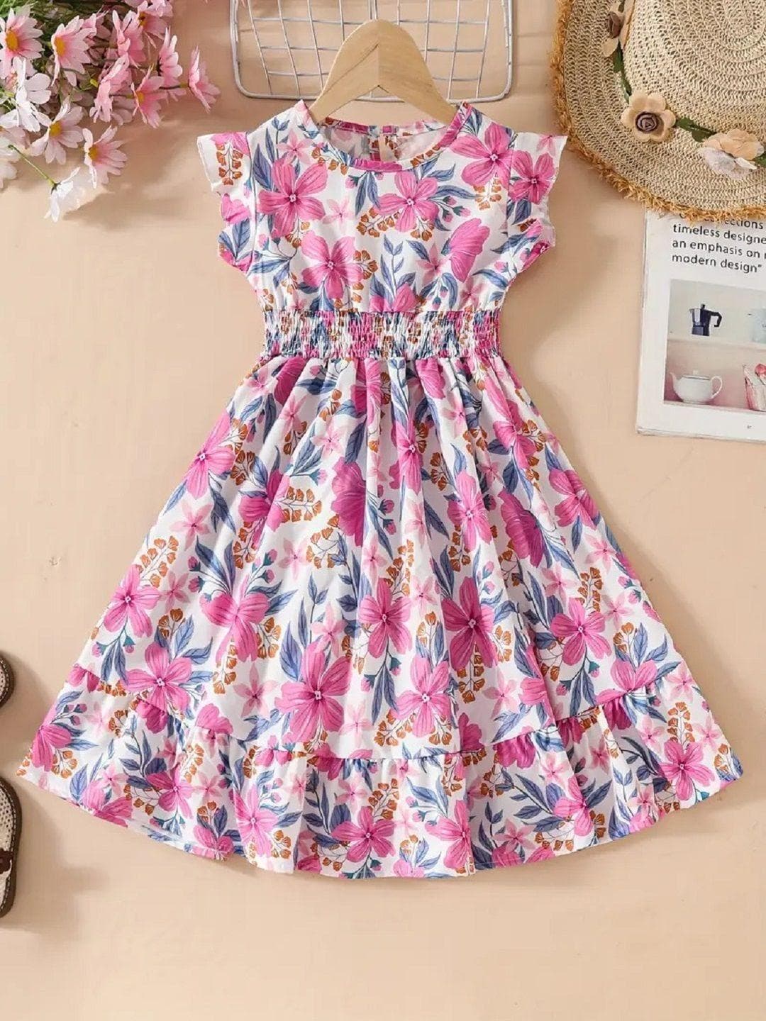 Bolly Lounge Floral Print Flutter Sleeve Fit & Flare Dress