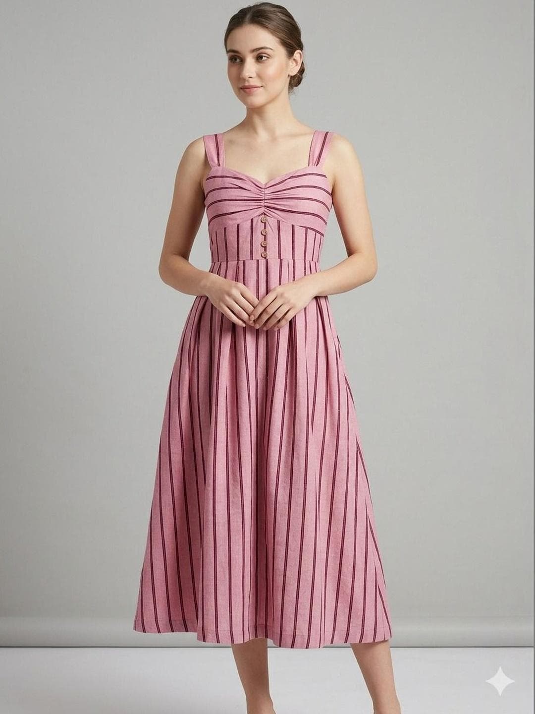 HERE&NOW Striped A-Line Midi Dress