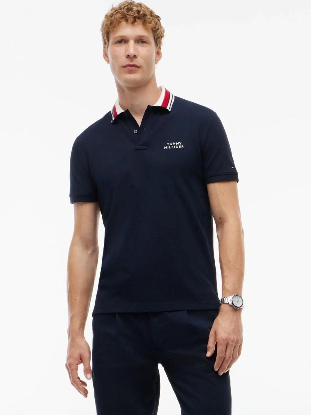 Tommy Hilfiger Men Brand Logo Polo Collar T Shirt