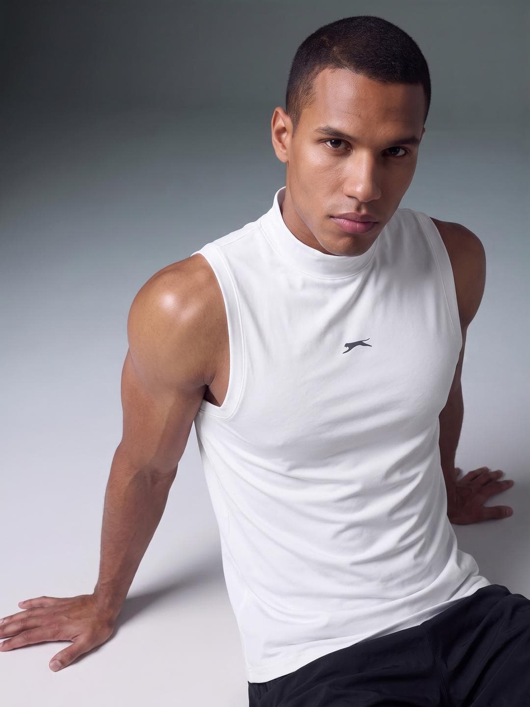 Slazenger Slim Fit Brand Logo High Neck T Shirt