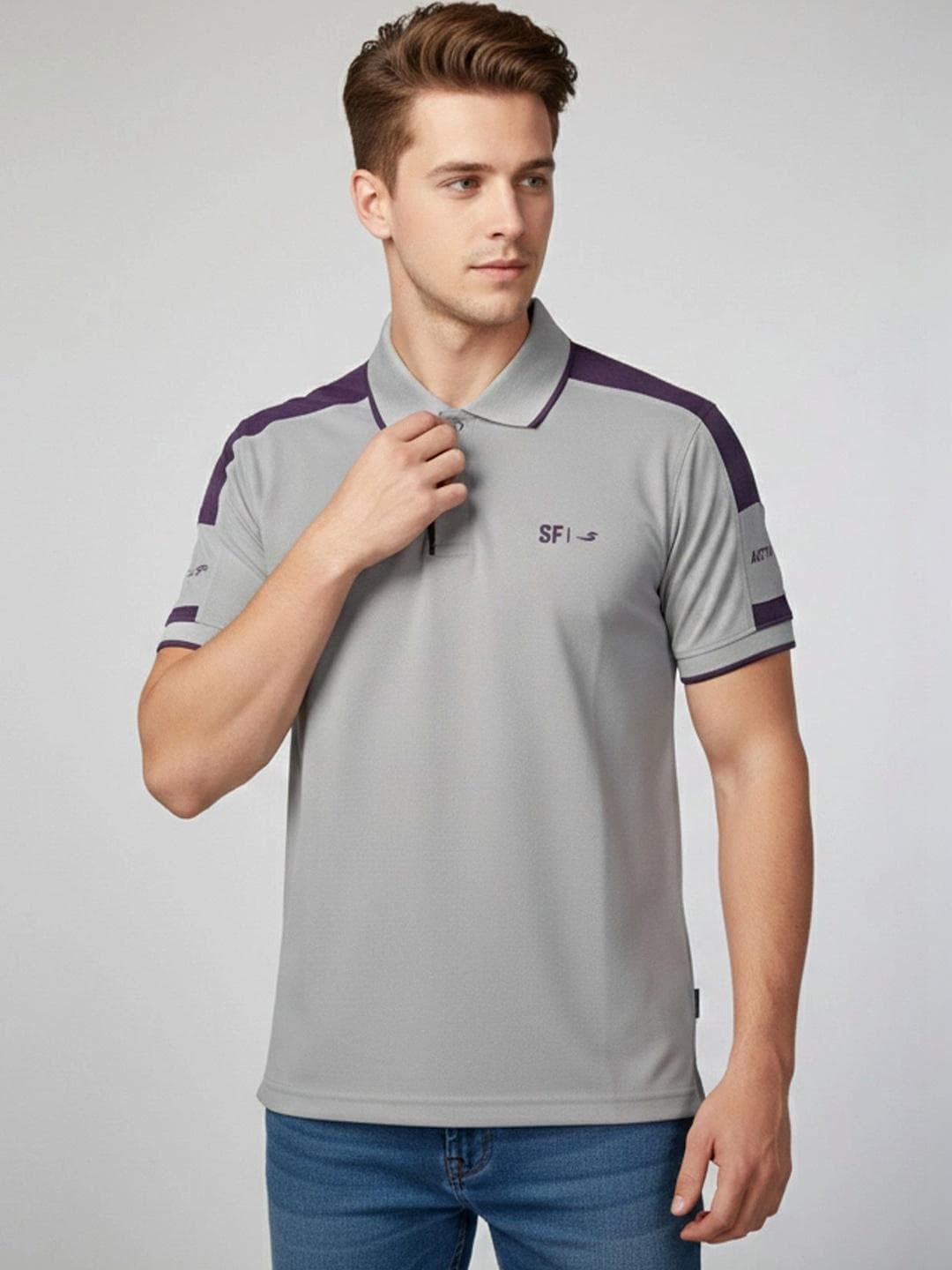 Sportzfit Men Brand Logo Colourblocked Polo Collar T Shirt